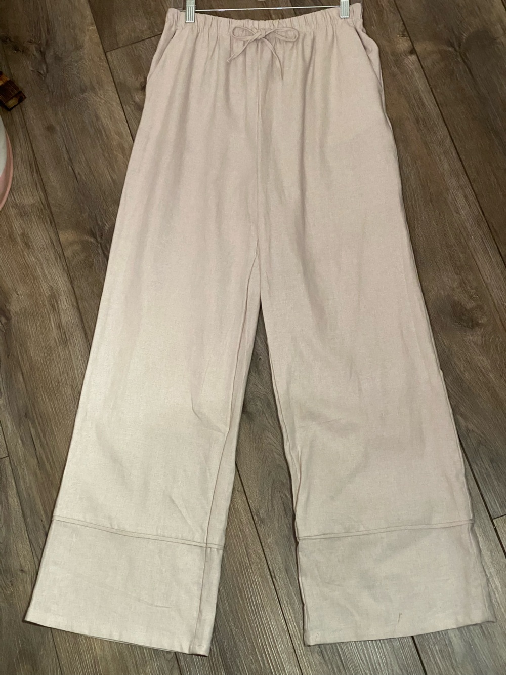 Light Beige Linen Wide Leg Pants